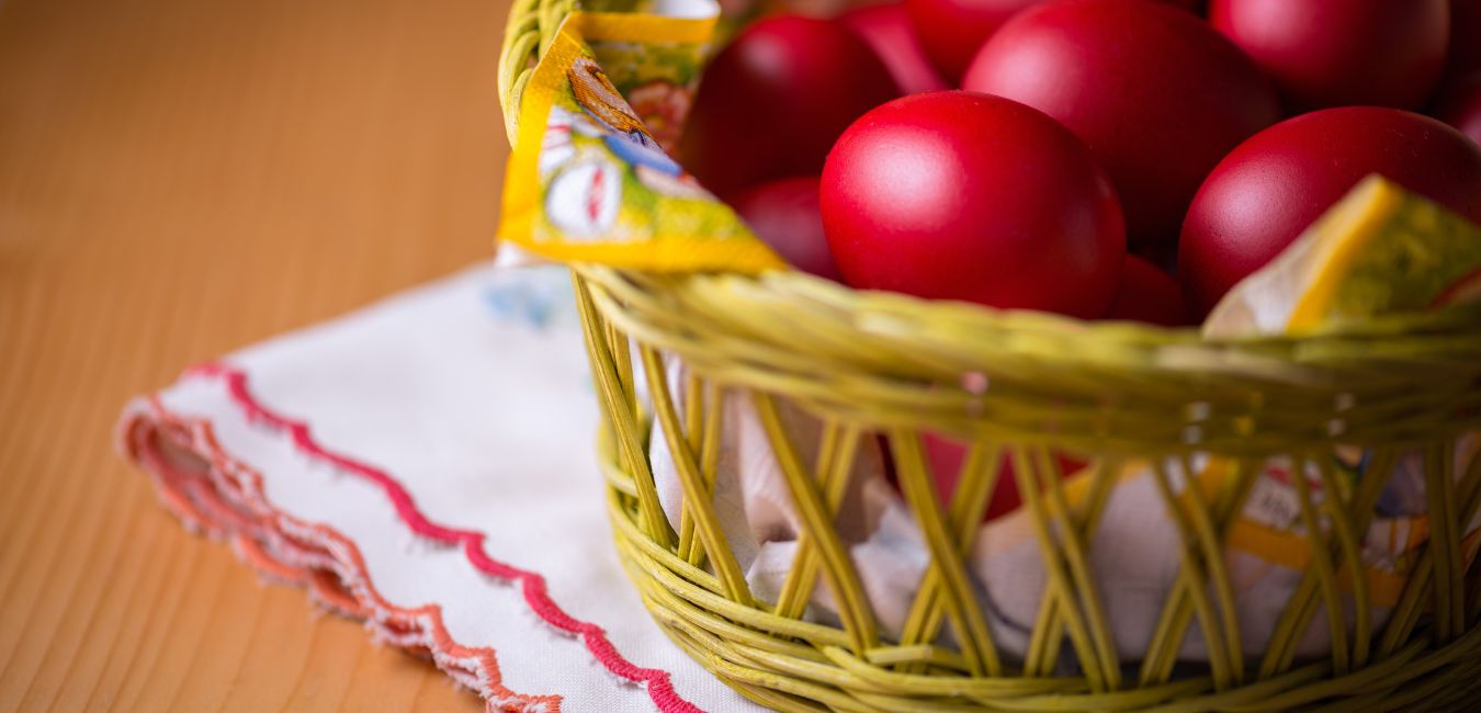 Red eggs in basket