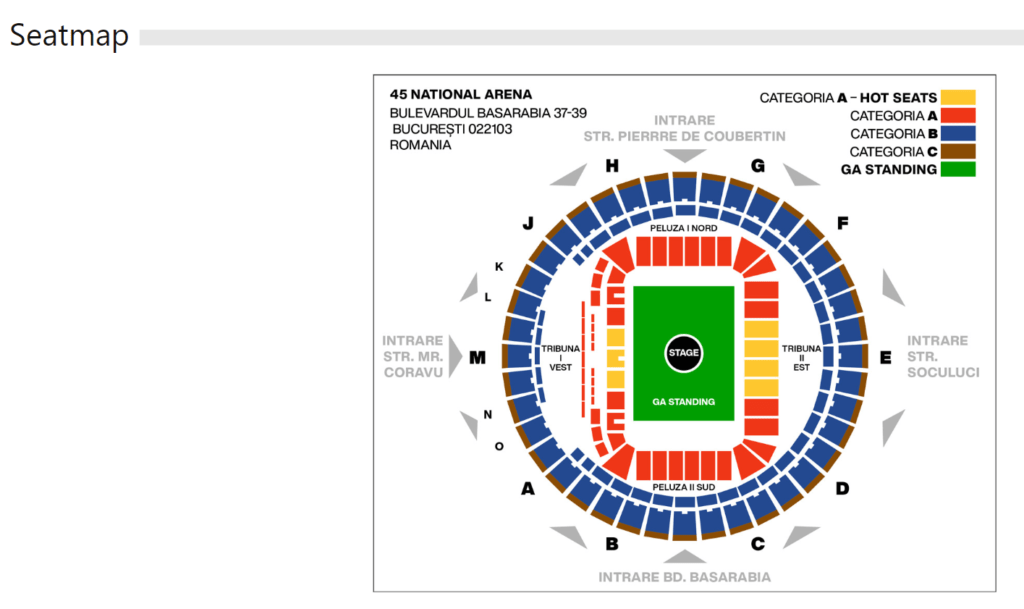 Seating in National Arena for Ed Sheeran concert in Bucharest