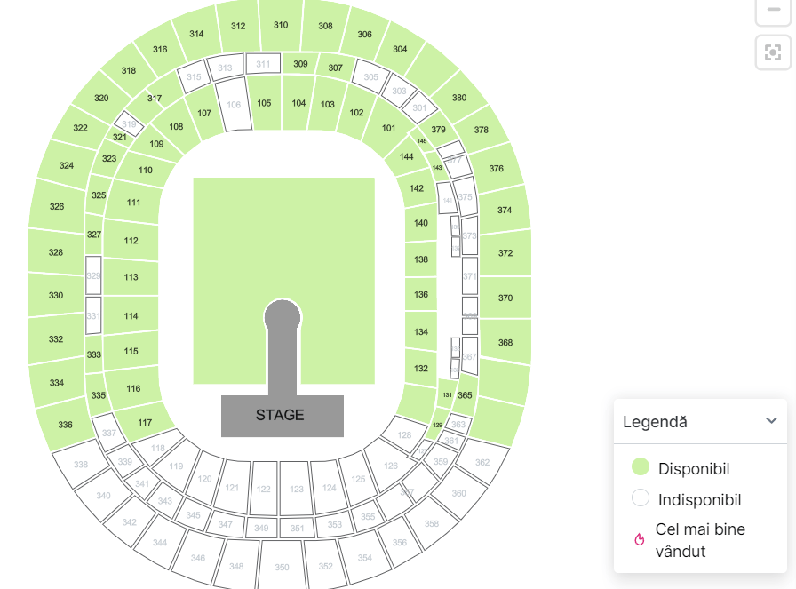 Seat map for Coldplay Concert in Bucharest 