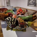 Intricate modern art inside MNAC in Bucharest