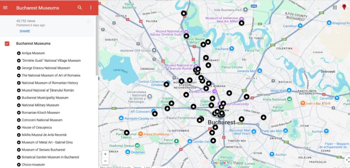 Bucharest Museums on Google Map