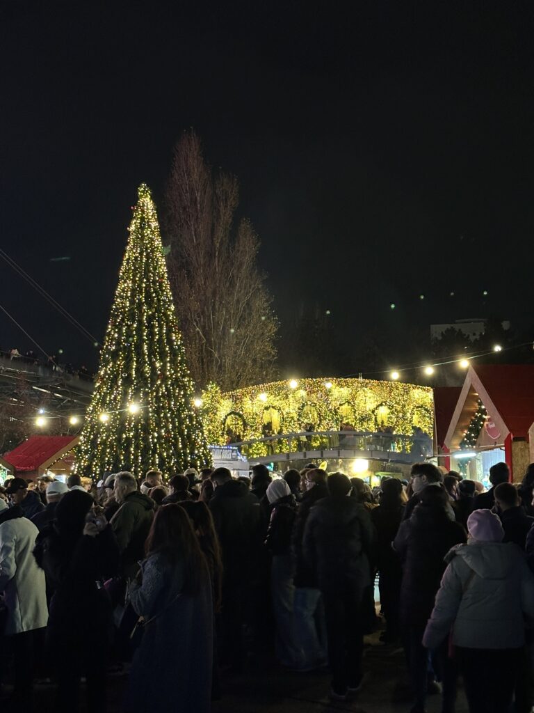 Christmas tree and the little bridge at West Side Christmas Market