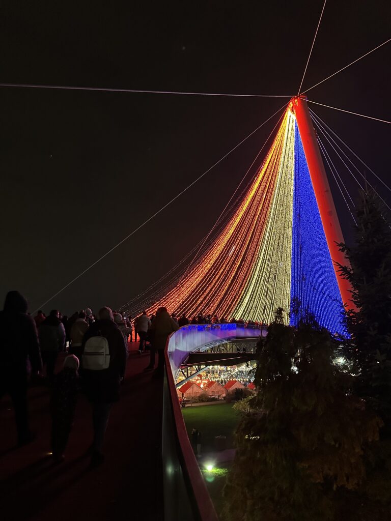 Romanian flag on bridge - West Side Christmas Market