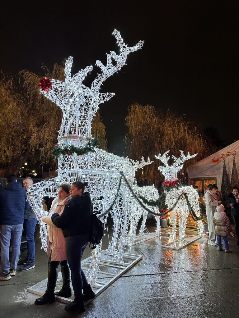 white reindeers at West Side Christmas Market